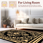 Golden Floral Scrollwork Art Rug