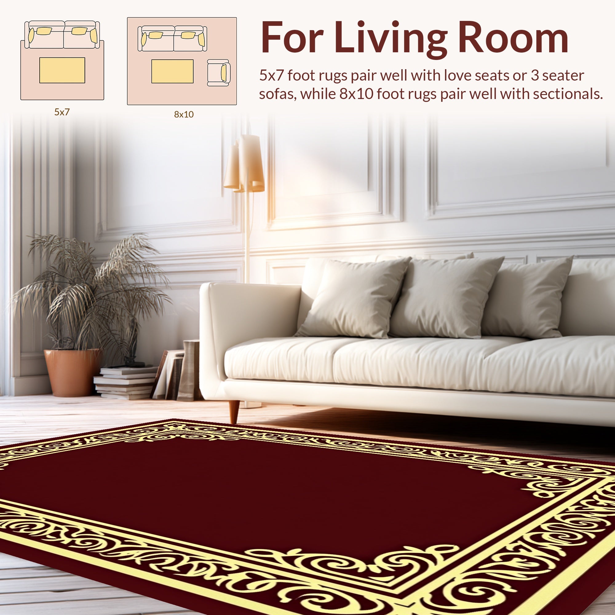 Elegant Gold Scrollwork Border Design Rug