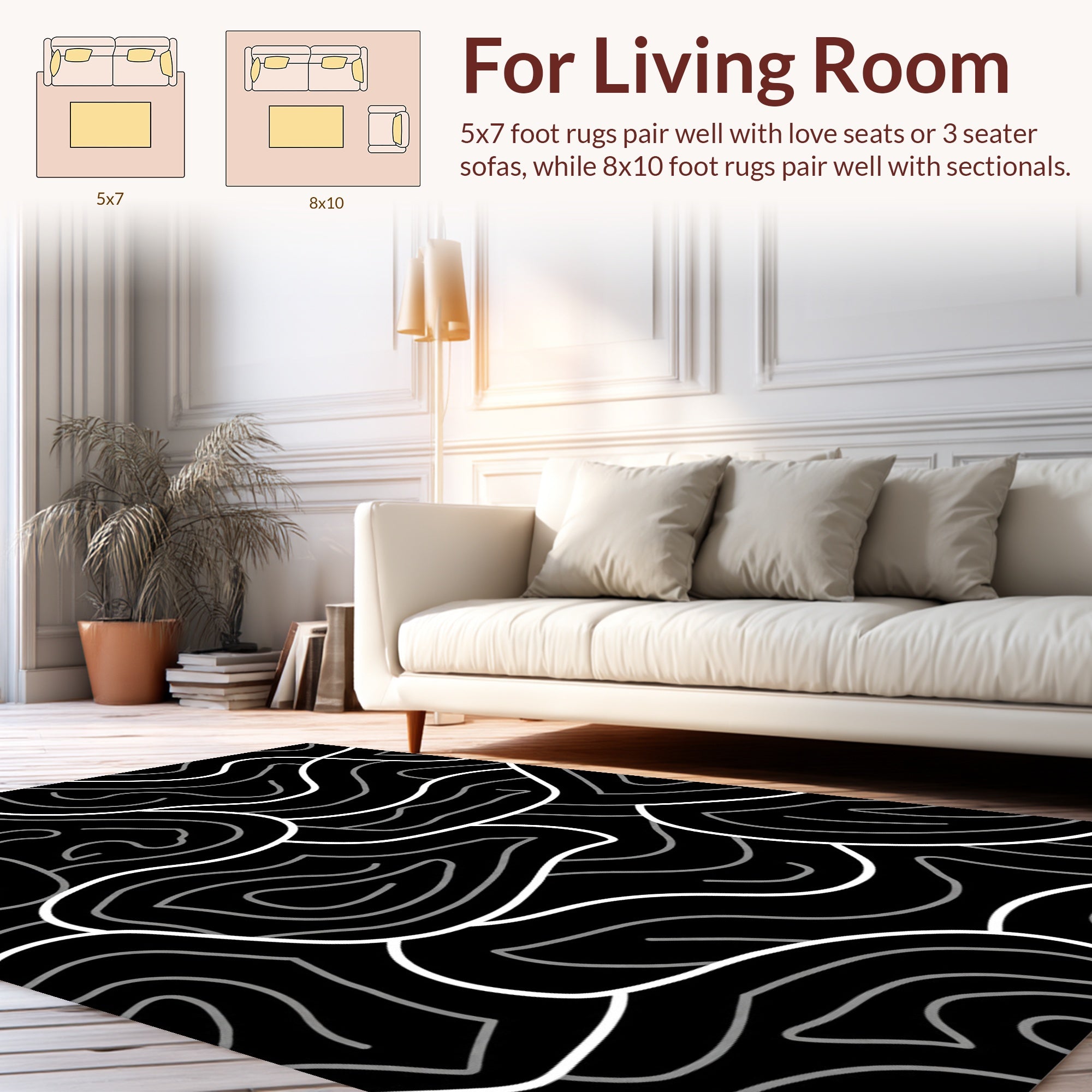 Black White Abstract Contour Design Rug