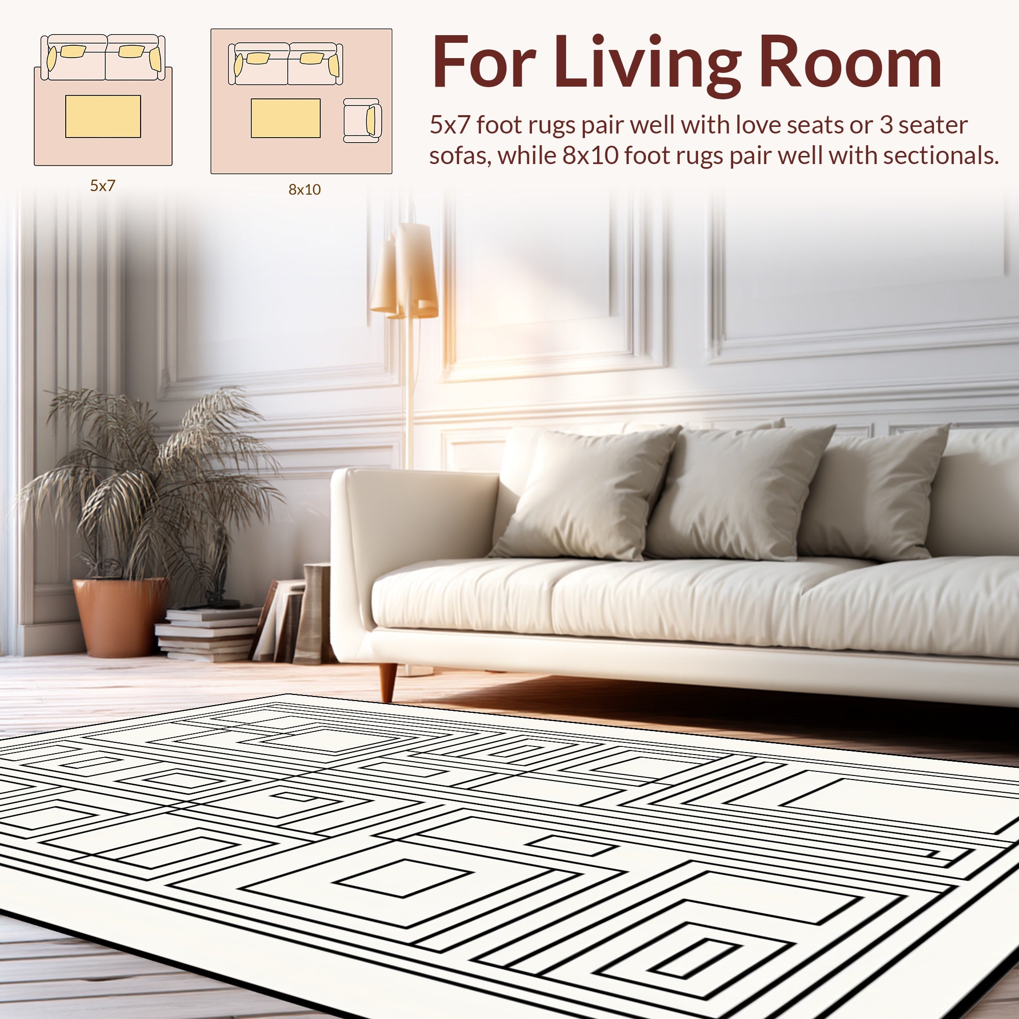 Abstract Geometric Black White Linework Design Rug