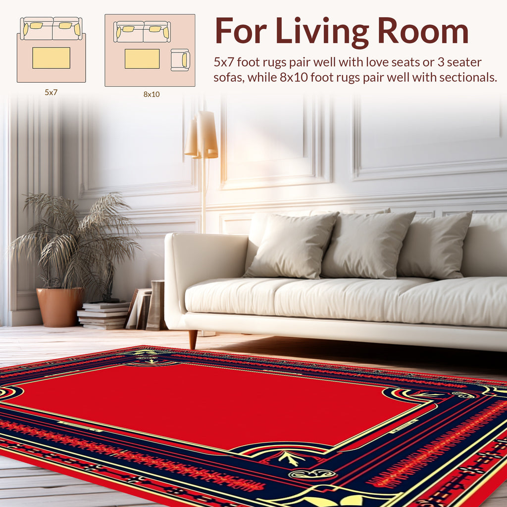 Bold Red Geometric Frame Design Rug