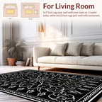 Ornate Black White Floral Vine Rug