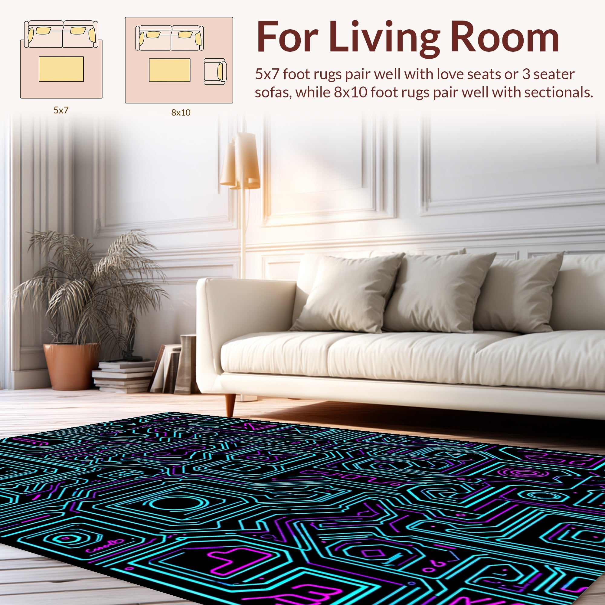 Circuit Board Neon Lines Pattern Rug