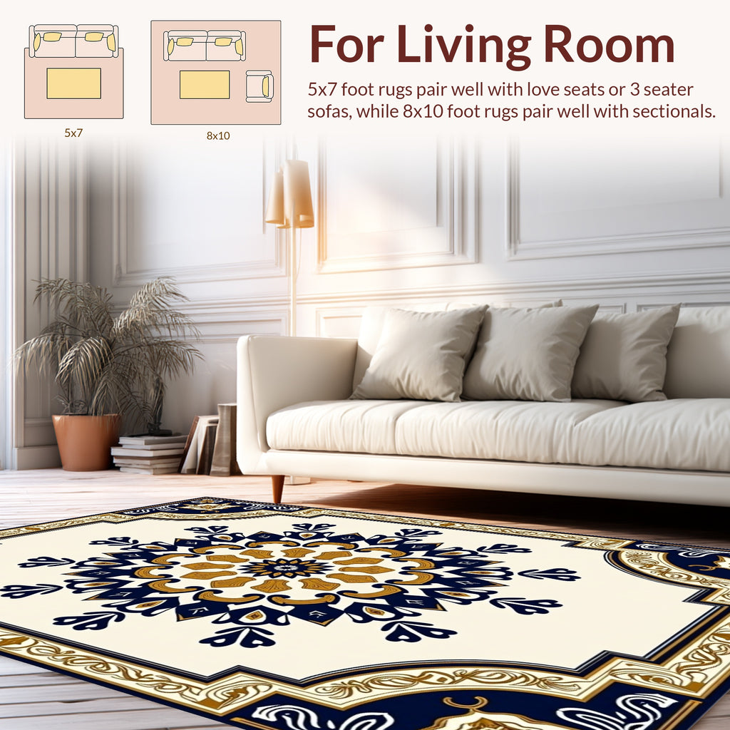 Ornate Medallion Flower Pattern Rug