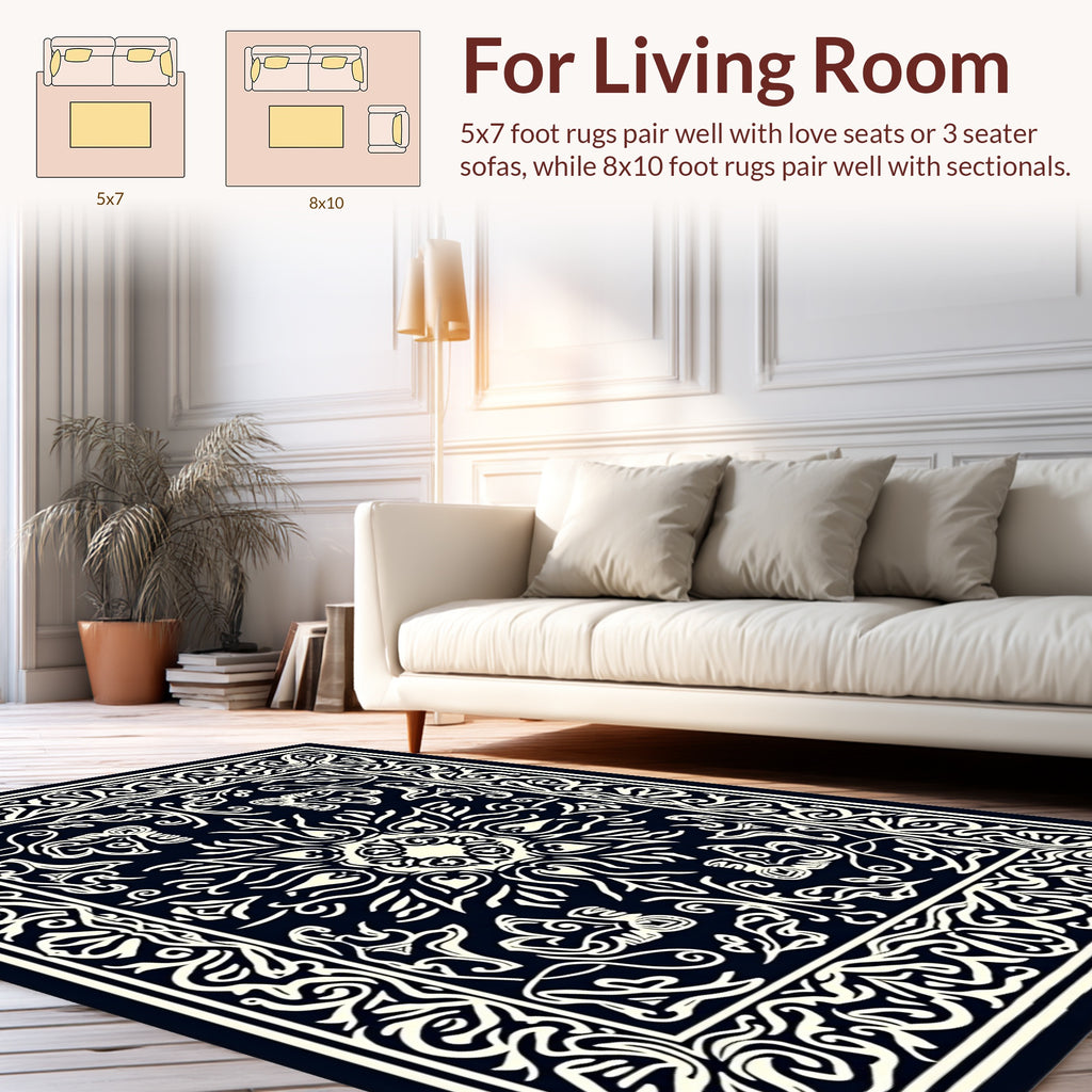 Intricate Floral Scrollwork Design Rug