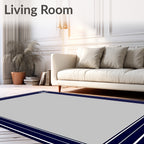 Classic Navy White Geometric Frame Design Rug