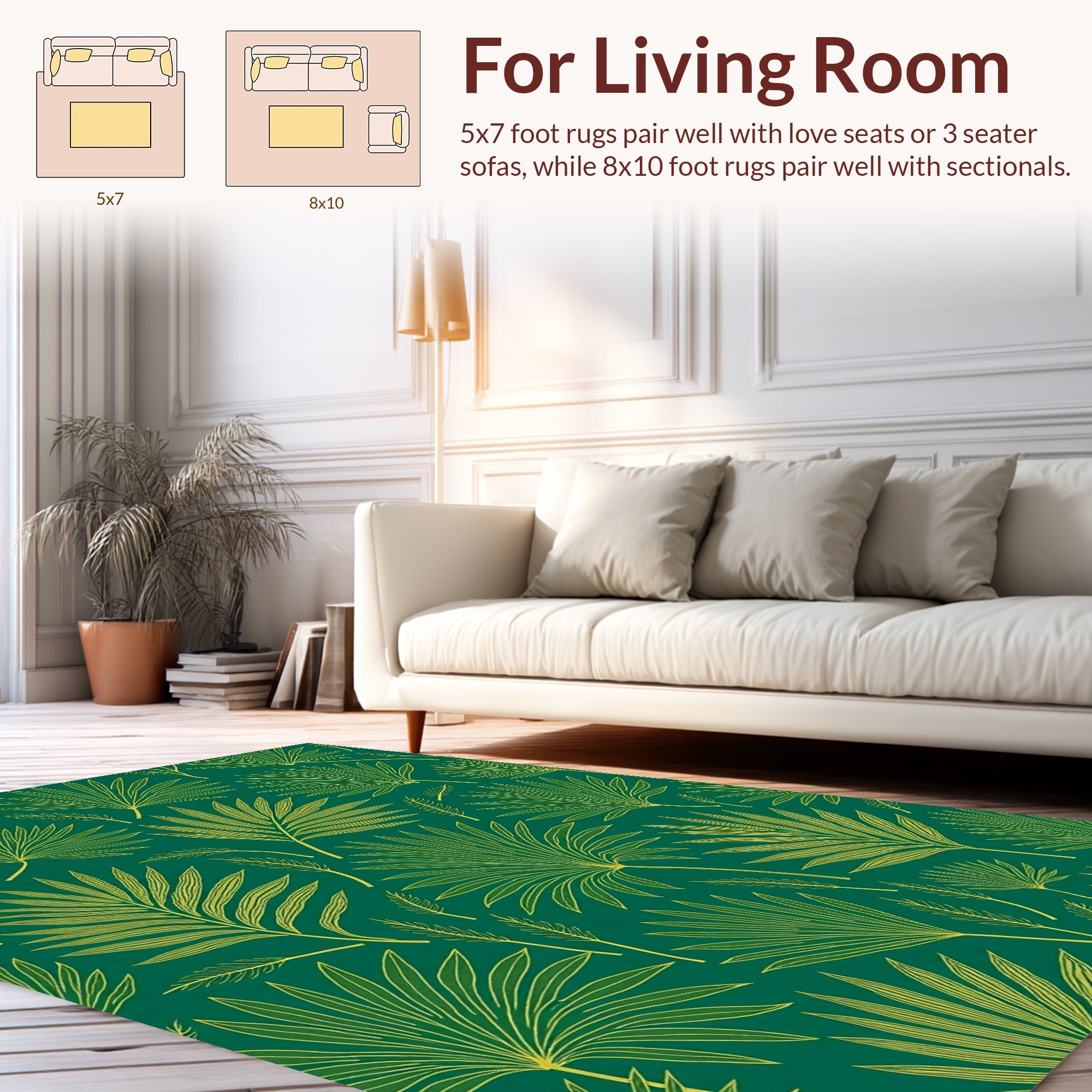 Lush Green Leaf Pattern Rug