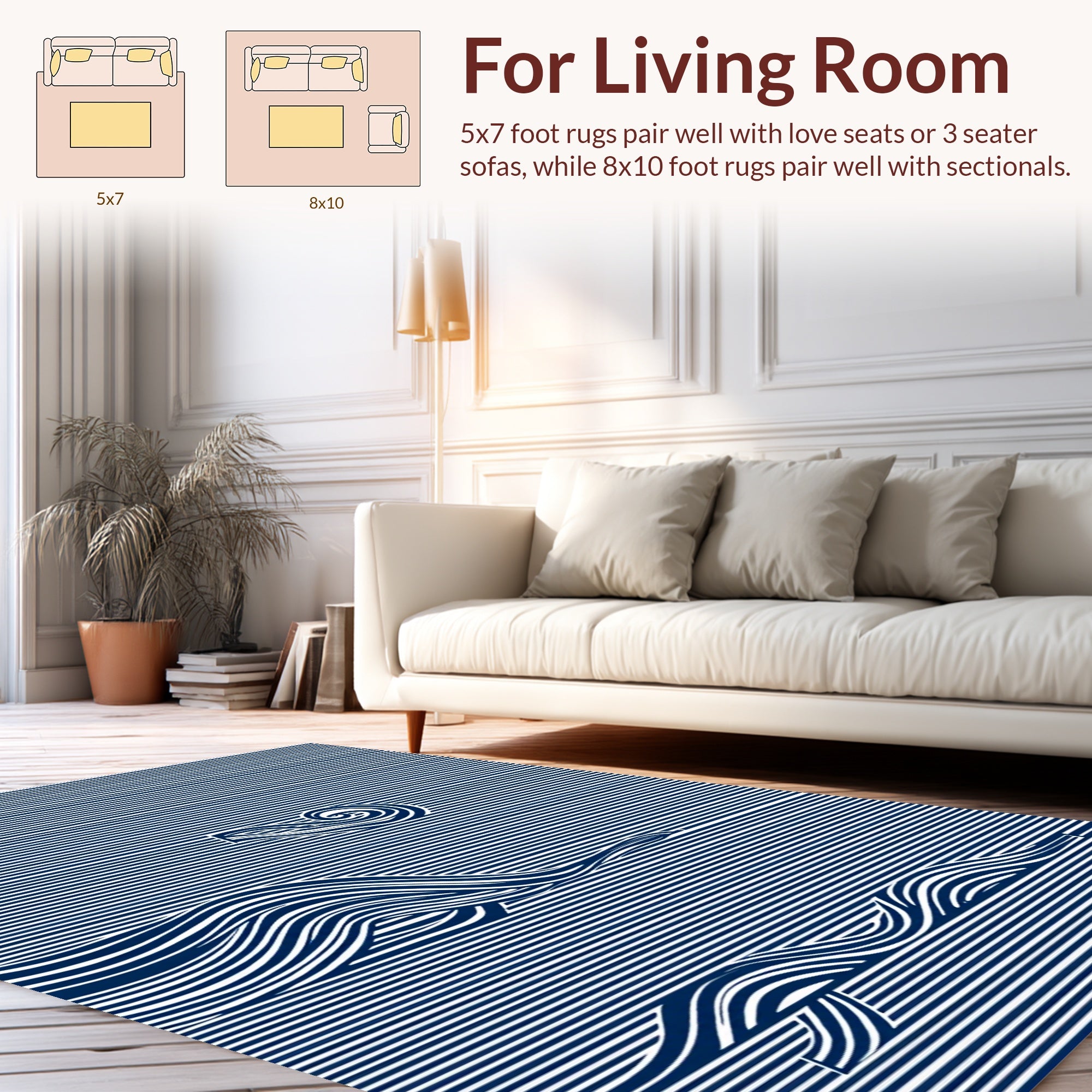 Blue Waves Abstract Striped Design Rug