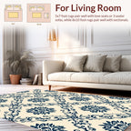 Classic Navy Floral Damask Rug