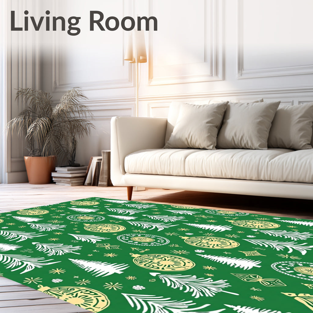 Green White Golden Tree Medallion Rug