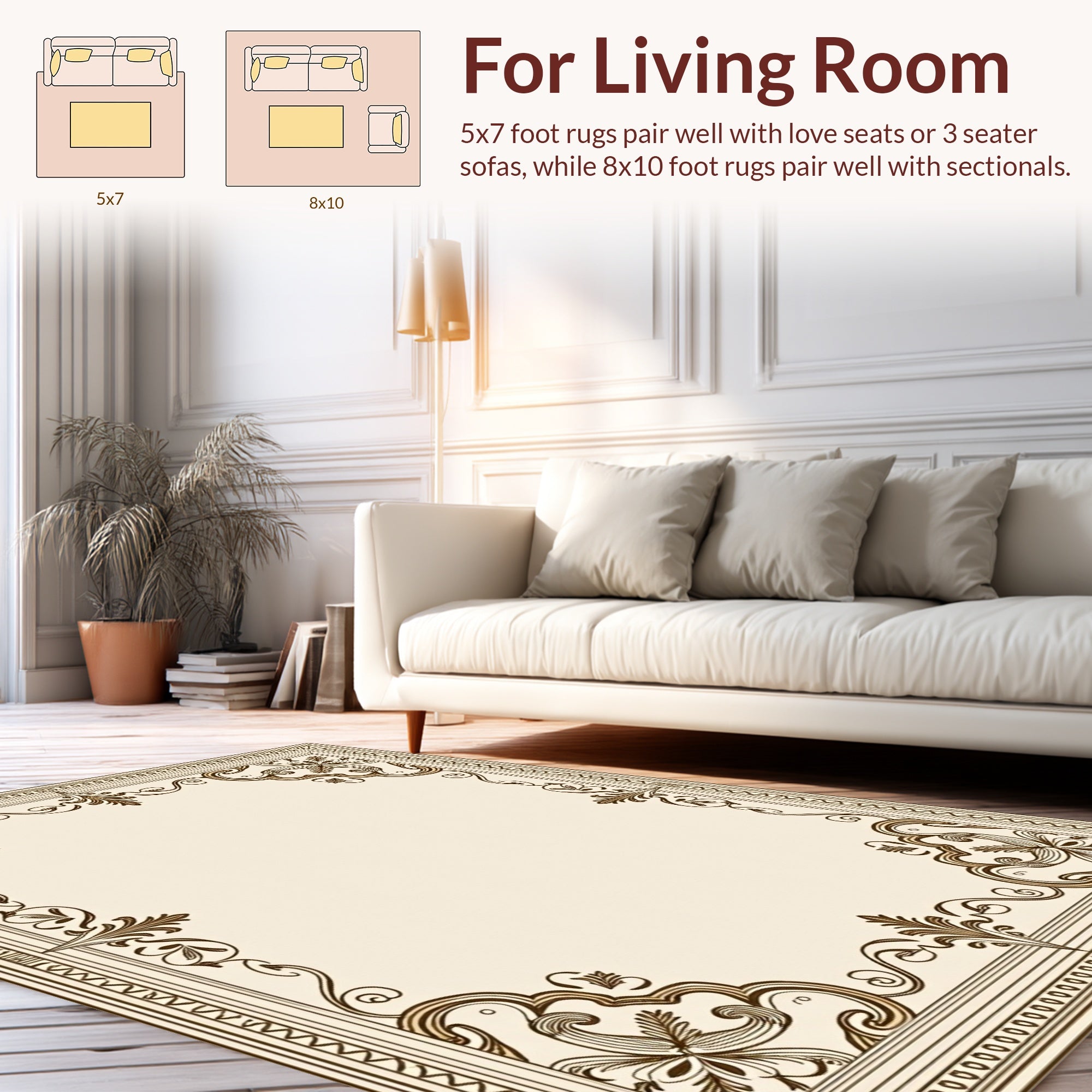 Ornate Floral Scrollwork Border Design Rug