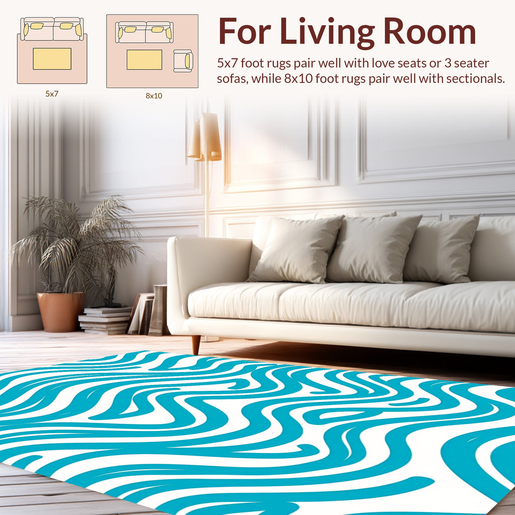 Abstract Blue Wave Pattern Rug