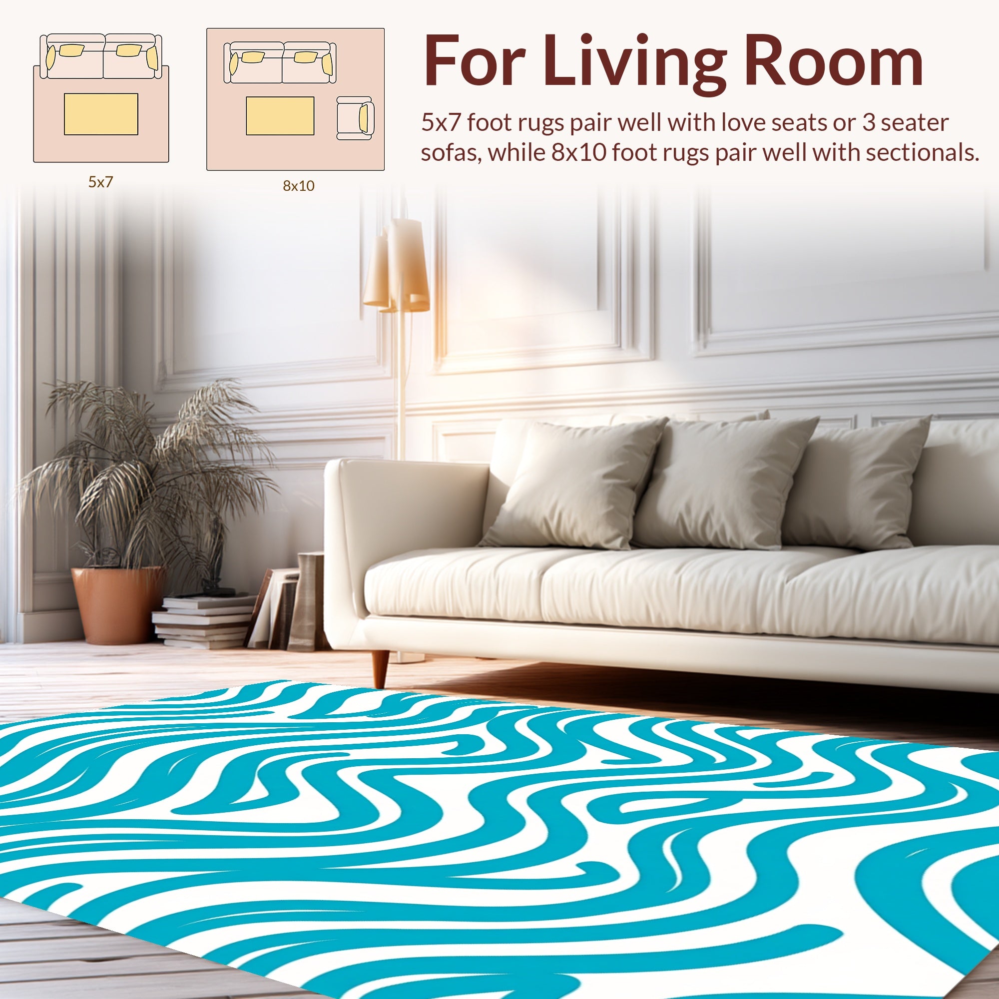 Abstract Blue Wave Pattern Rug