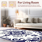 Navy Blue Vintage Floral Pattern Rug
