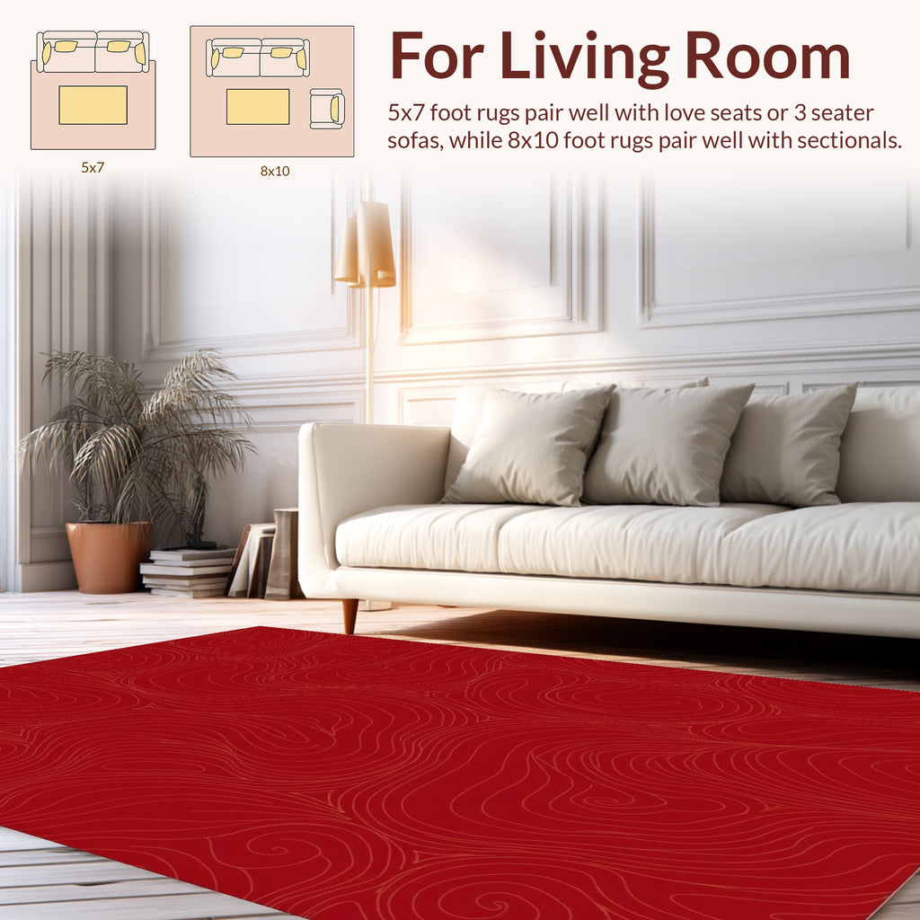 Crimson Swirls Abstract Pattern Rug