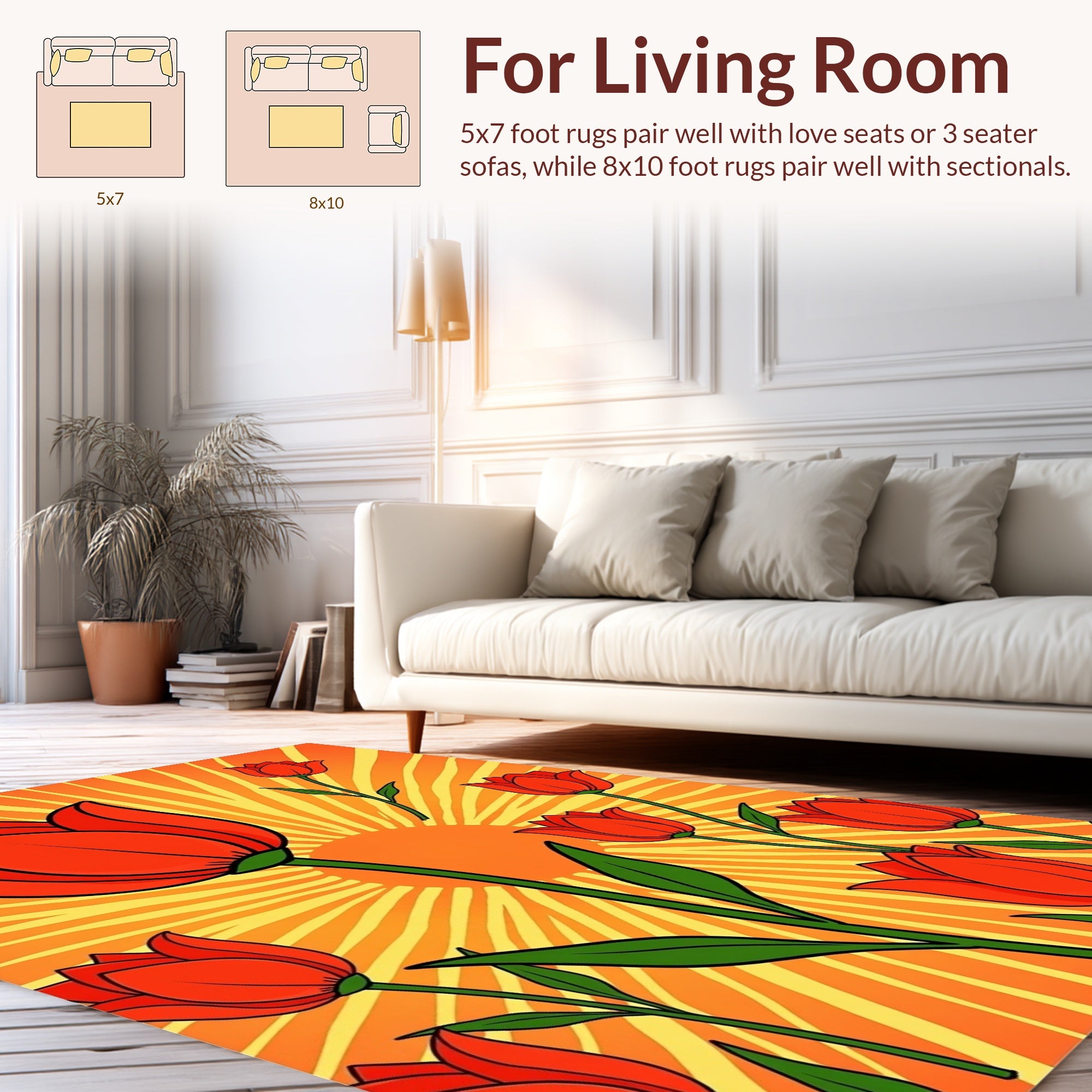 Red Tulip Floral Rays Rug