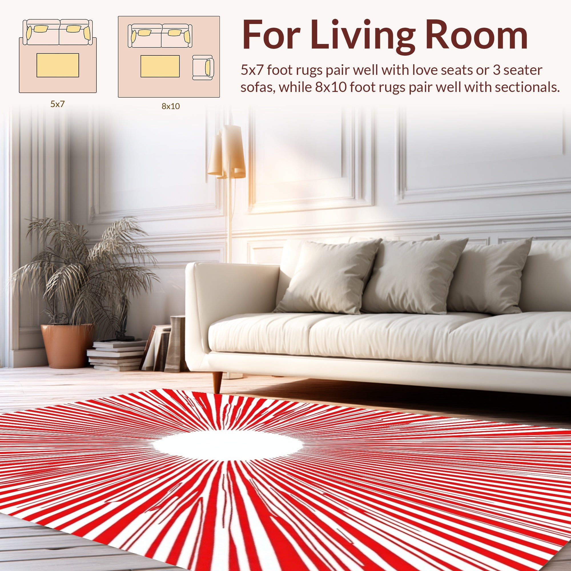 Radiant Sunburst Red And White Pattern Rug