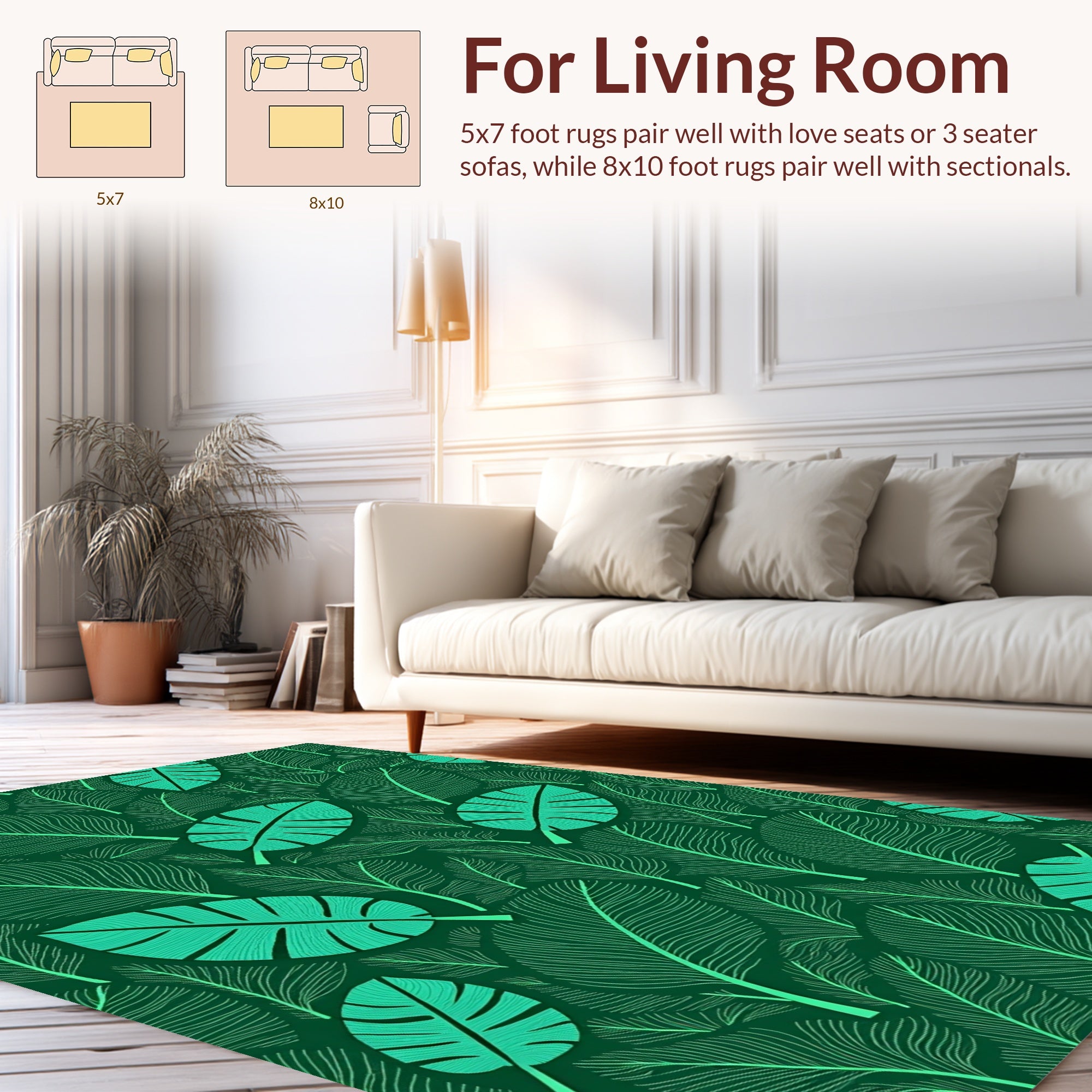 Tropical Leaf Patterned Green Rug