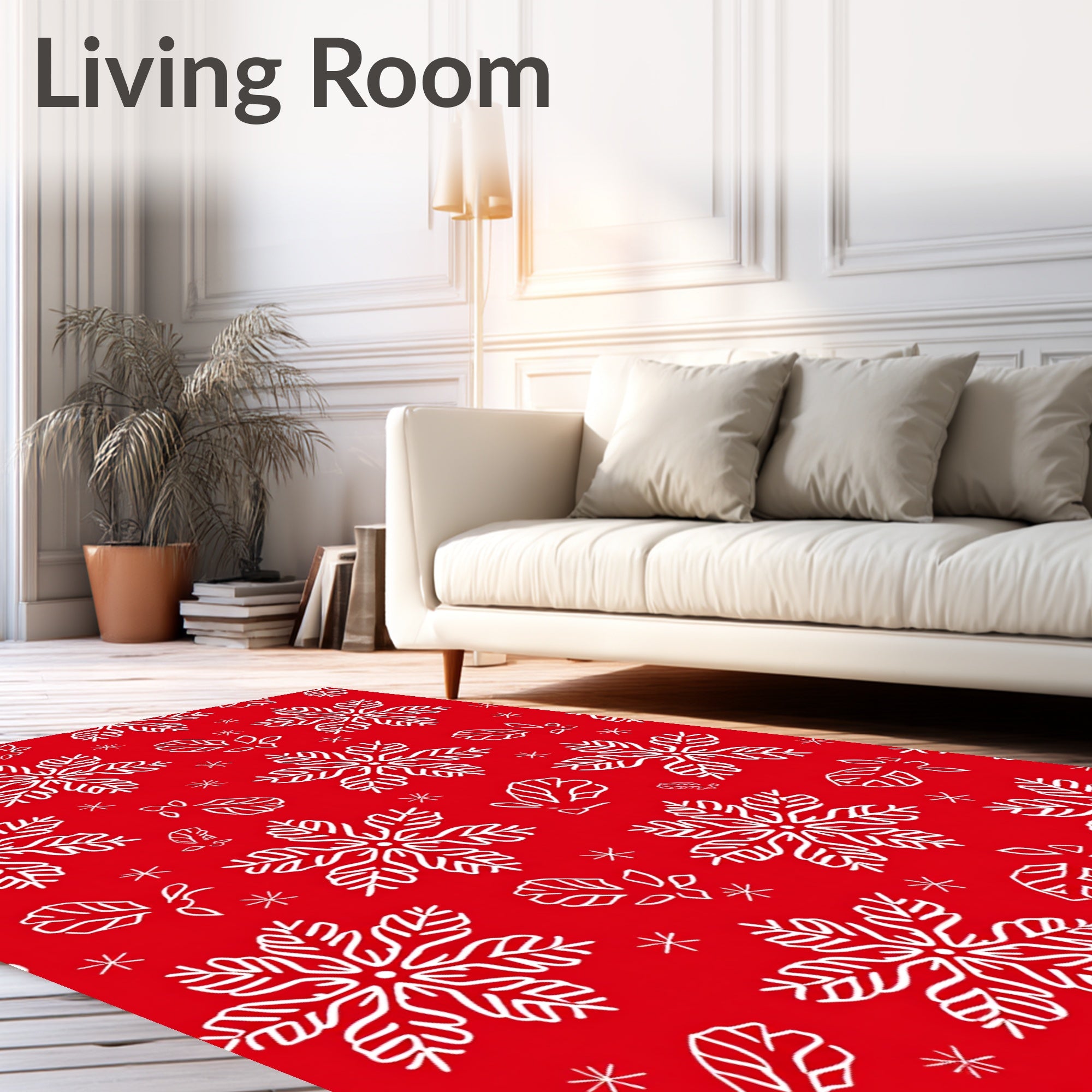 White Snowflake Red Background Rug