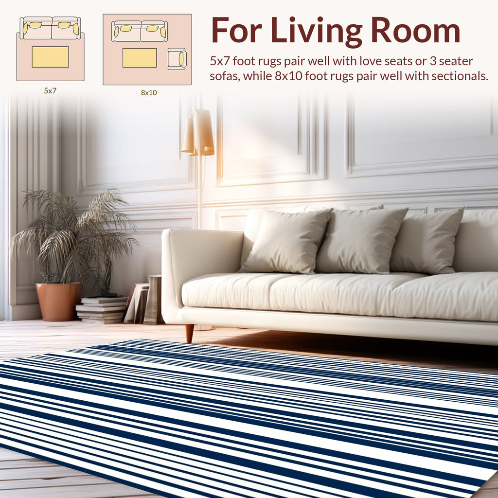 Classic Vertical Striped Navy Rug
