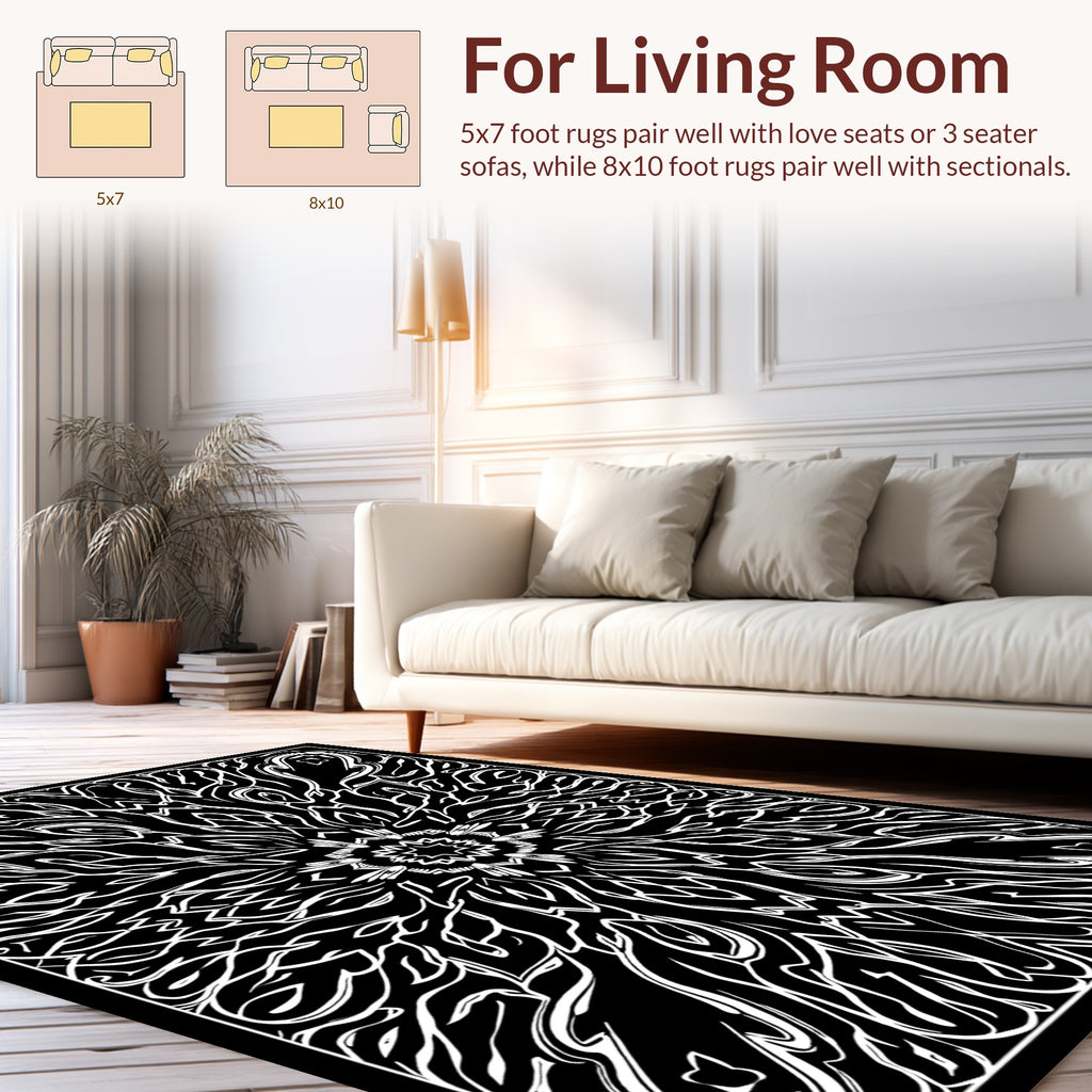 Bold Black White Symmetrical Design Rug