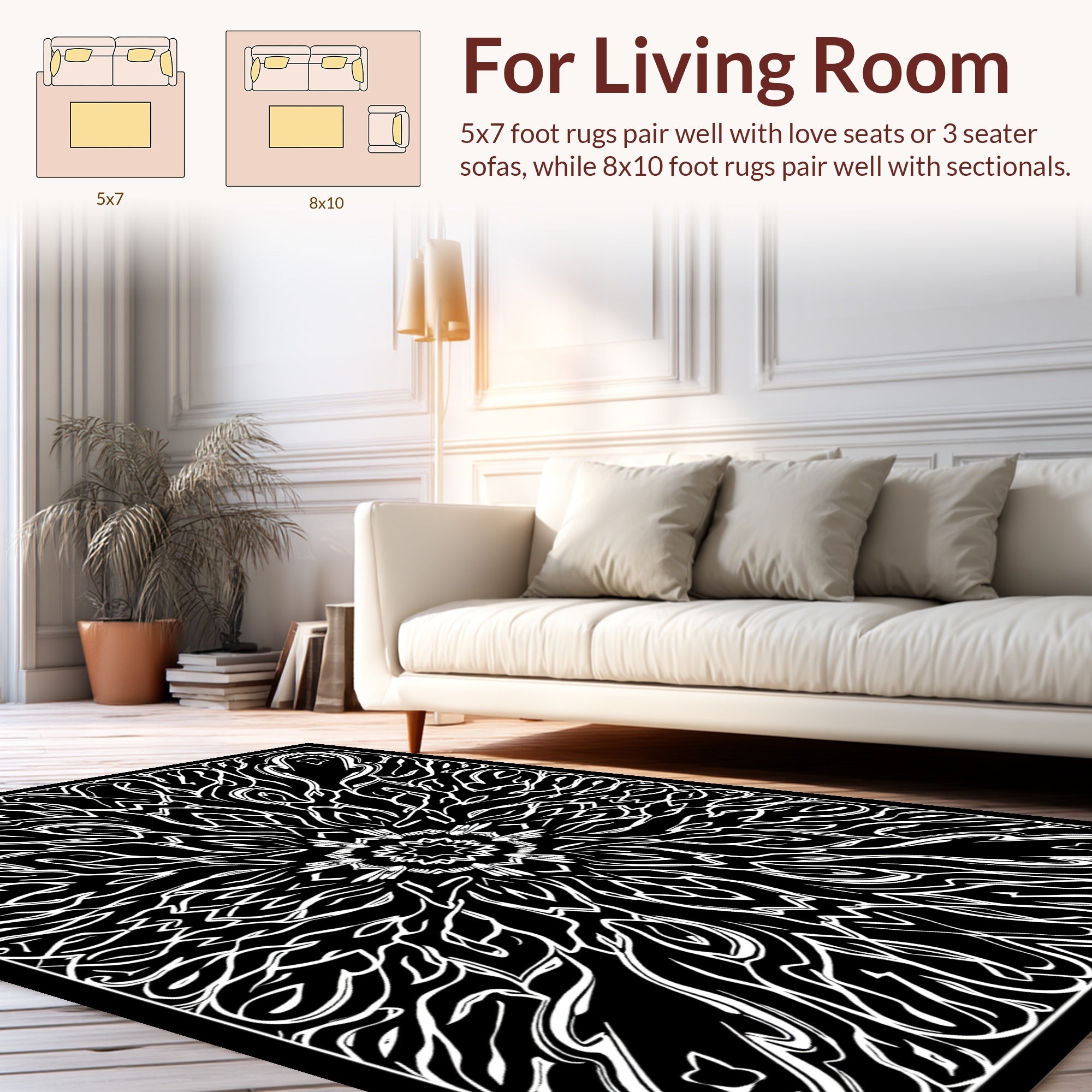Bold Black White Symmetrical Design Rug
