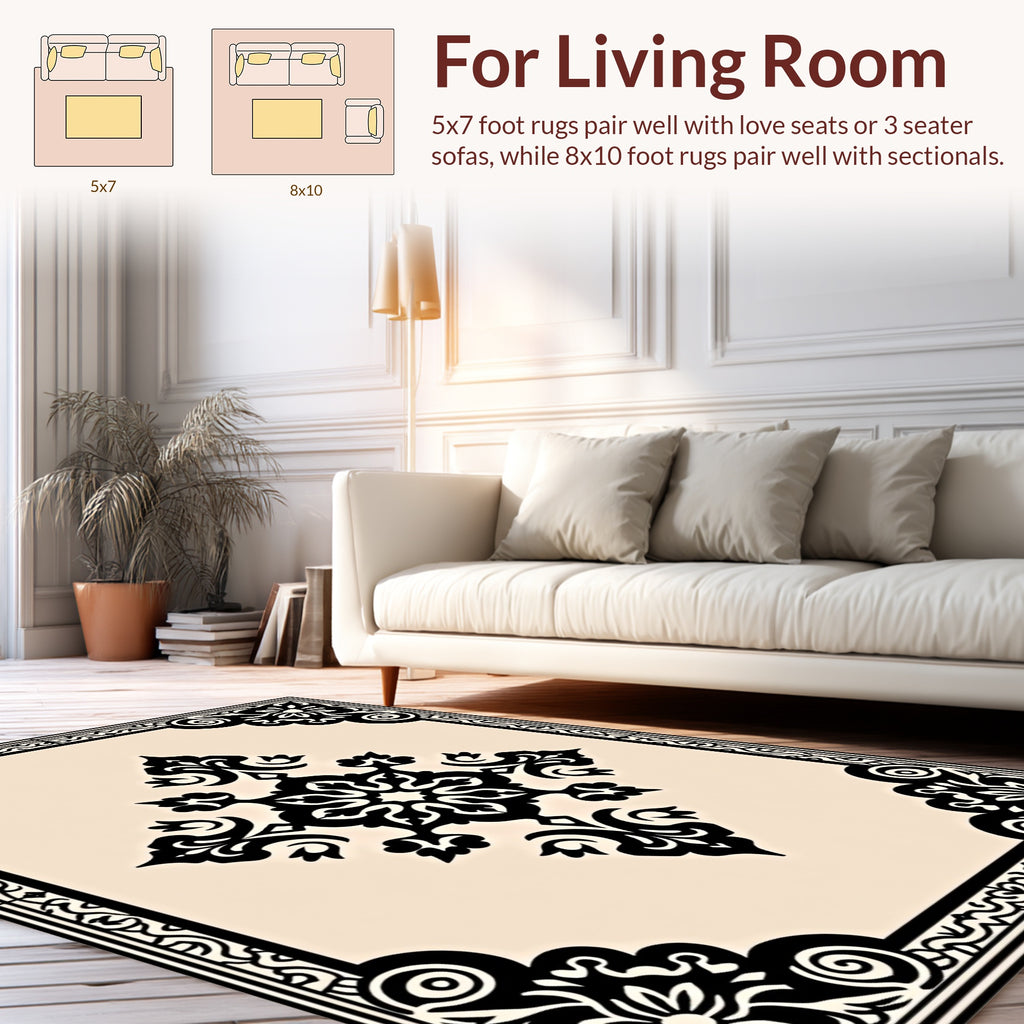 Ornate Black Floral Motif Rug