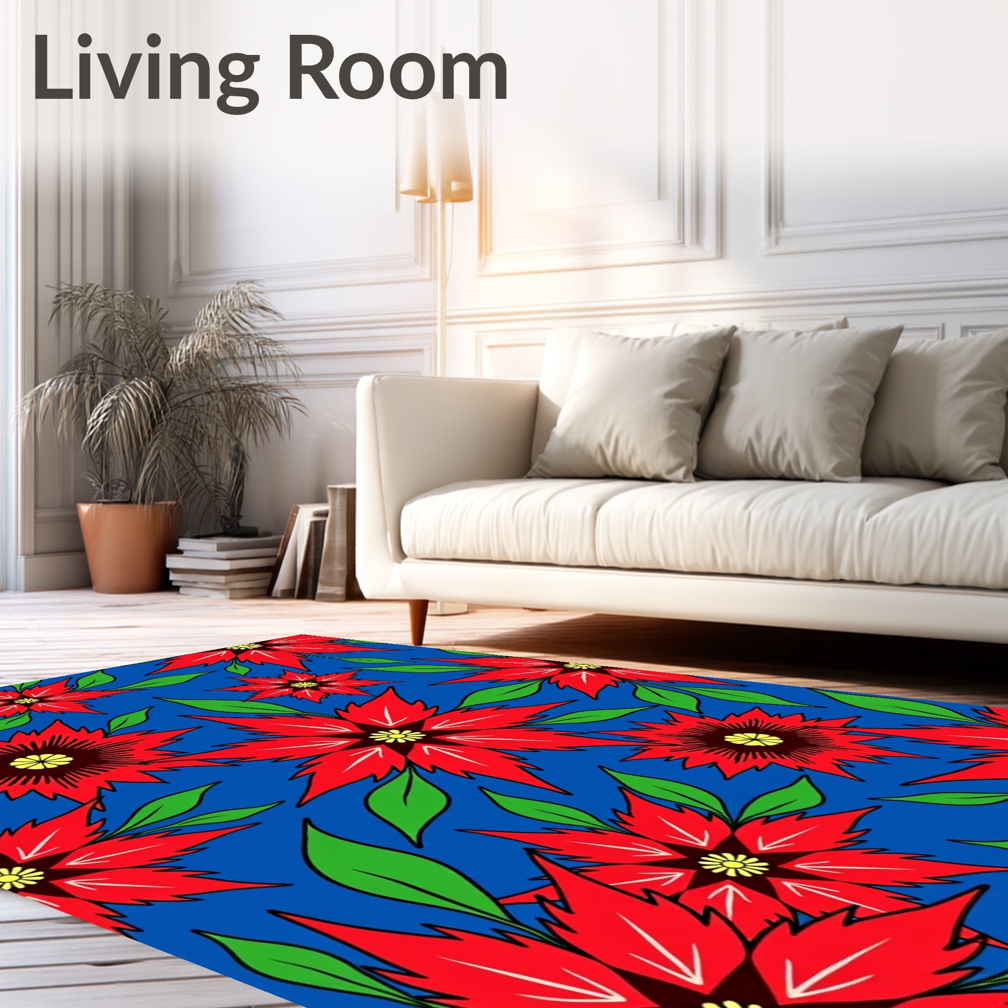 Bold Red Poinsettia Floral Rug