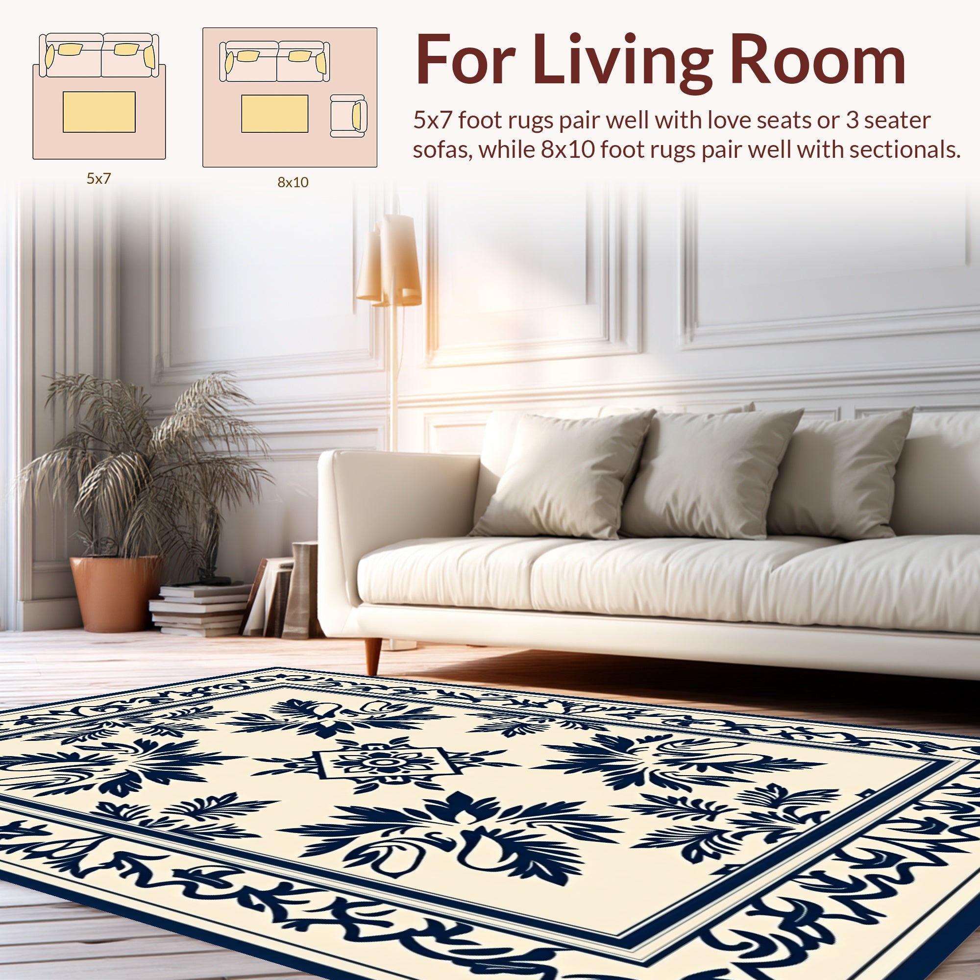 Classic Blue Cream Floral Medallion Rug