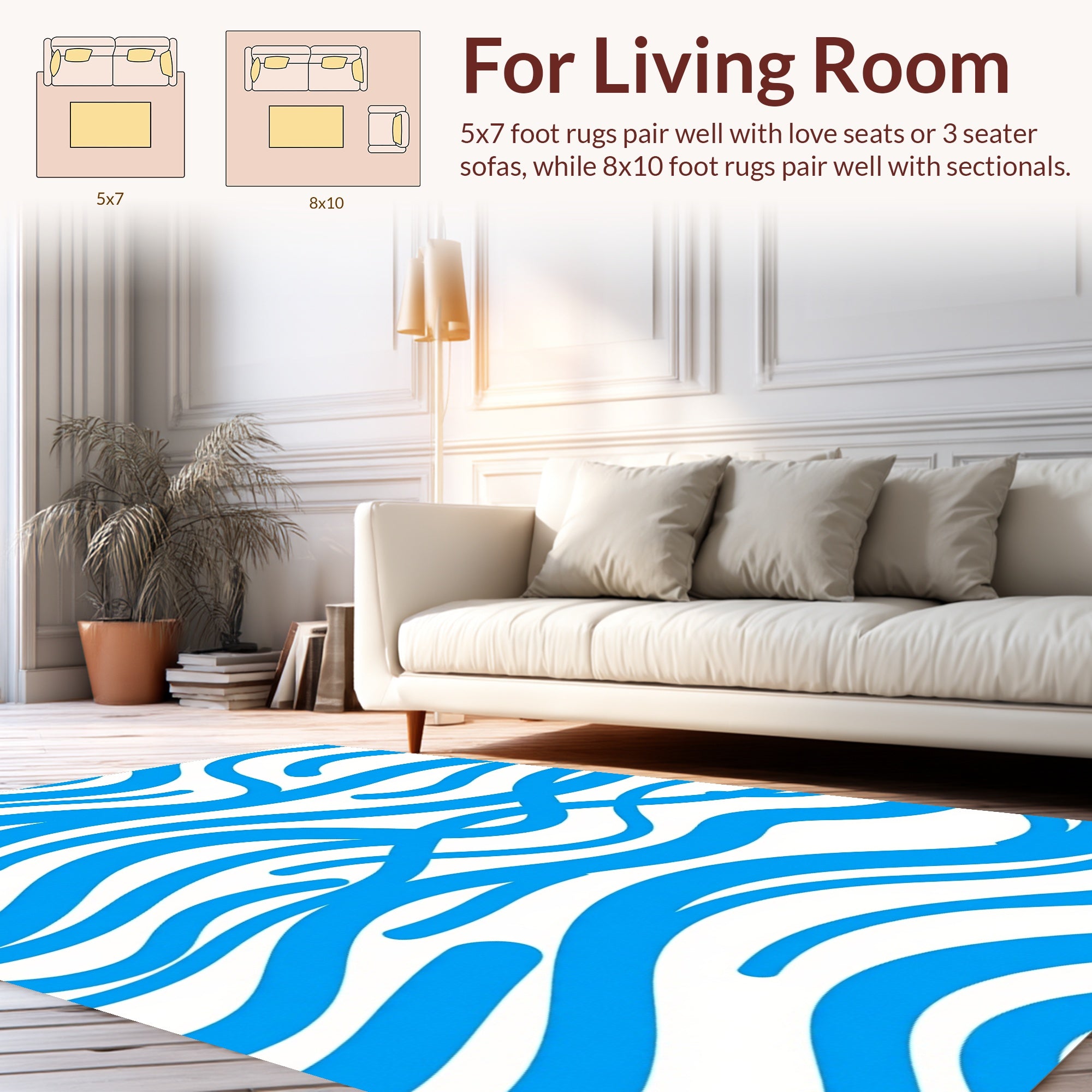 Bold Blue Wavy Stripe Pattern Rug