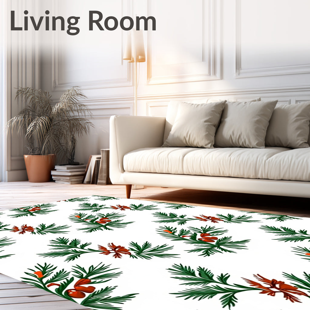 Green Pine Sprigs Red Berries Rug