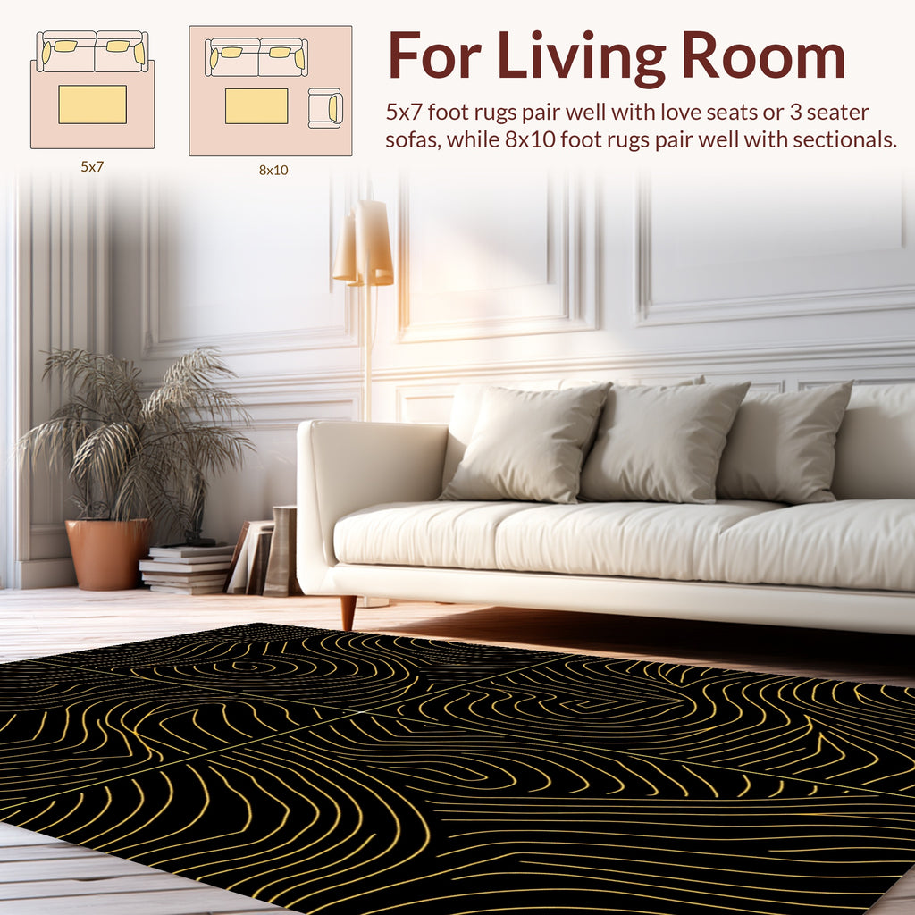 Abstract Gold Contour Lines Pattern Rug