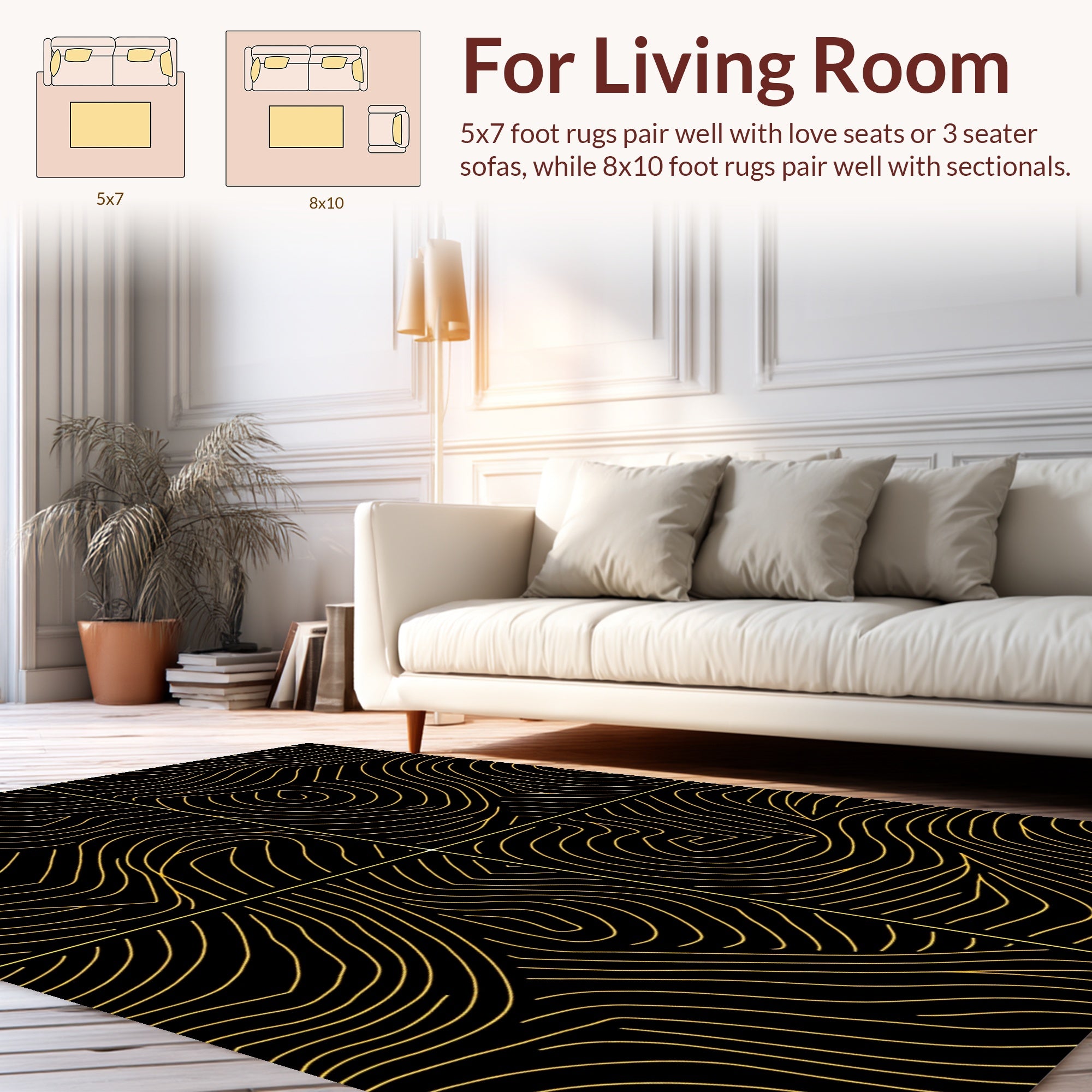 Abstract Gold Contour Lines Pattern Rug