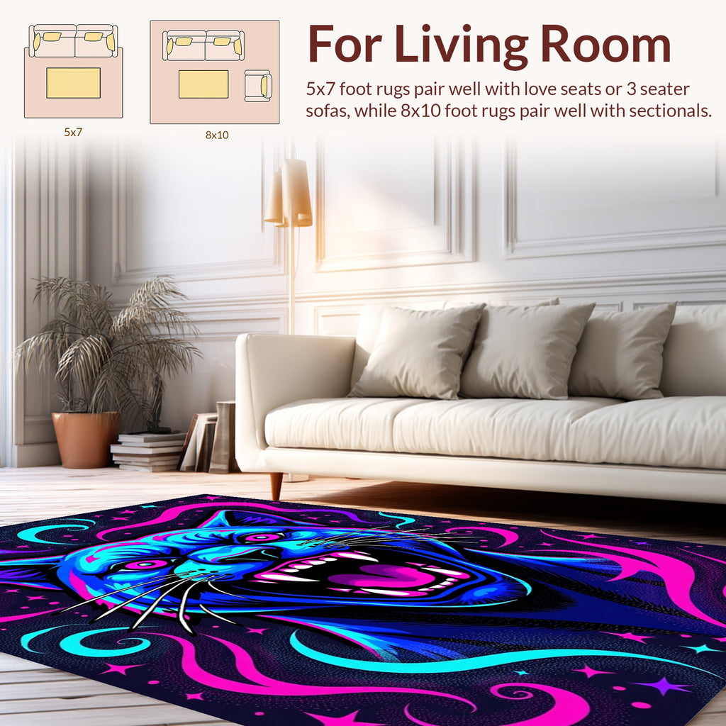 Vibrant Neon Panther Cosmic Swirl Design Rug