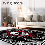 White Skull Radiant Sun Black Border Rug