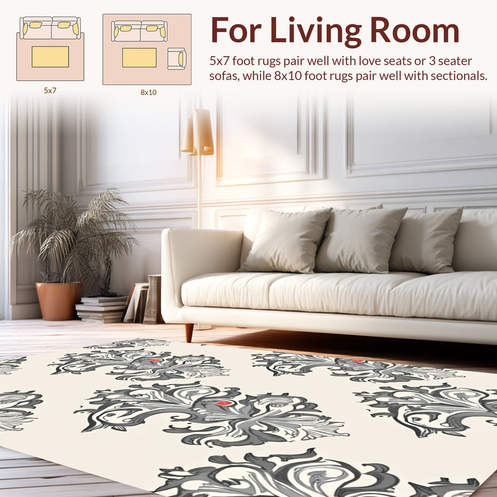 Ornate Floral Swirls With Red Dots Rug