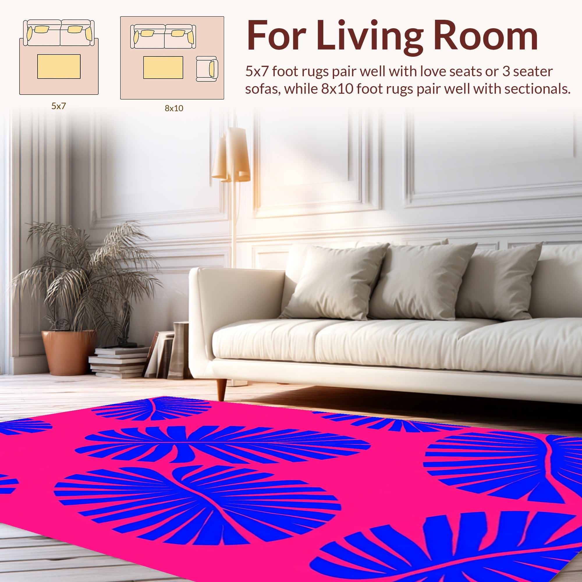 Bold Blue Leaf Pattern Rug