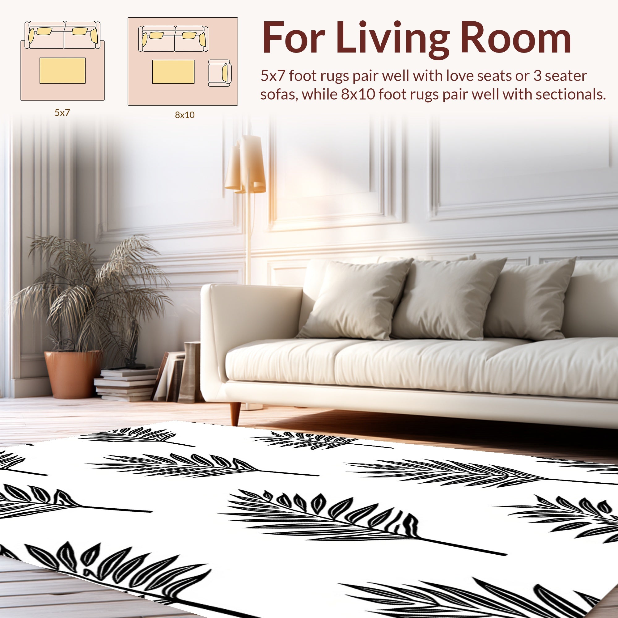 Tropical Leaf Outline Pattern Rug