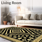 Black Gold Floral Medallion Design Rug