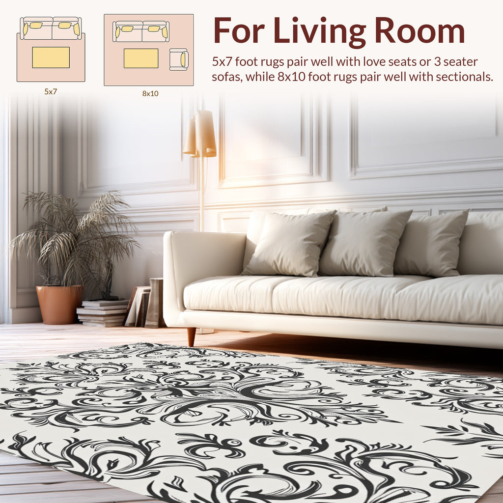 Elegant Flourish Floral Scroll Pattern Rug