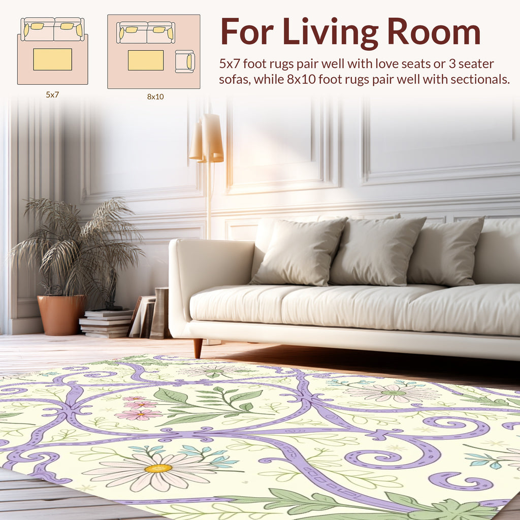 Lilac Floral Scrollwork Pattern Rug