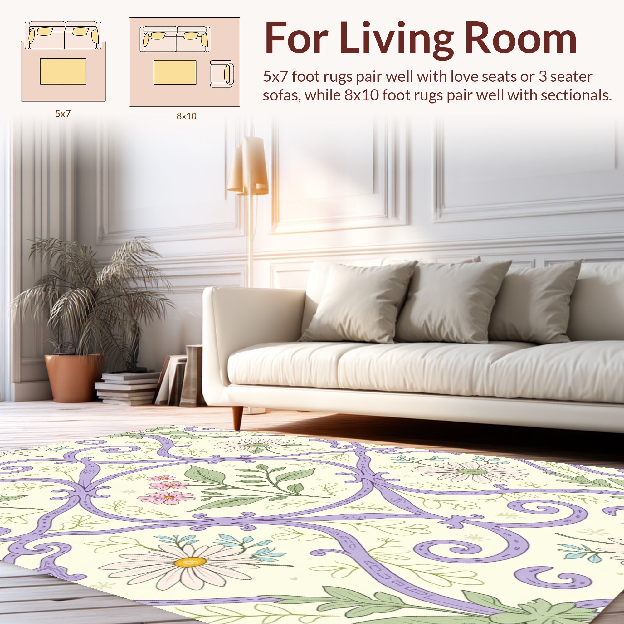 Lilac Floral Scrollwork Pattern Rug