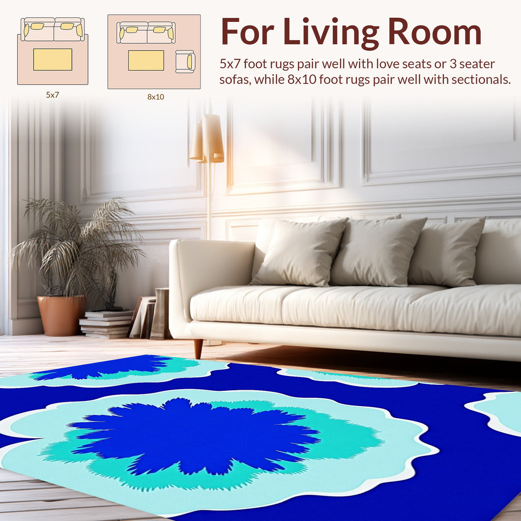 Abstract Blue Teal Floral Burst Rug