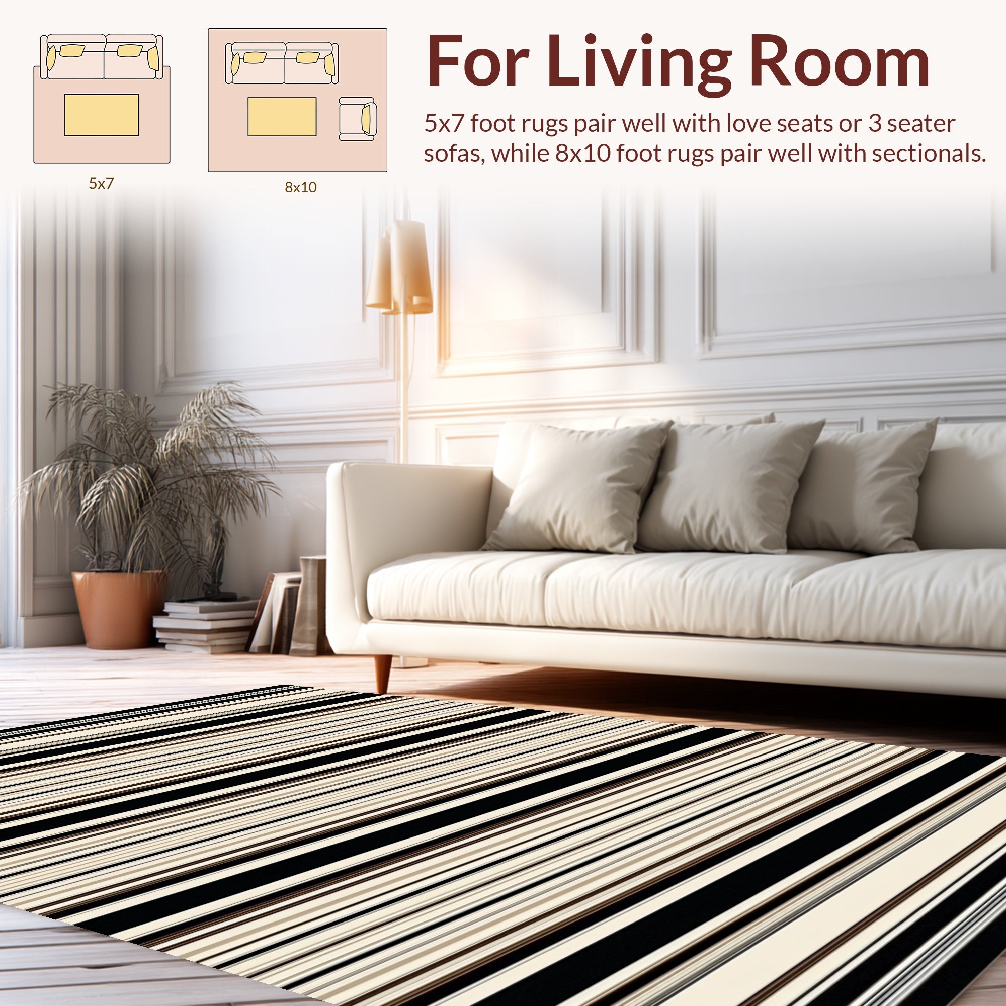 Classic Black Cream Stripe Design Rug