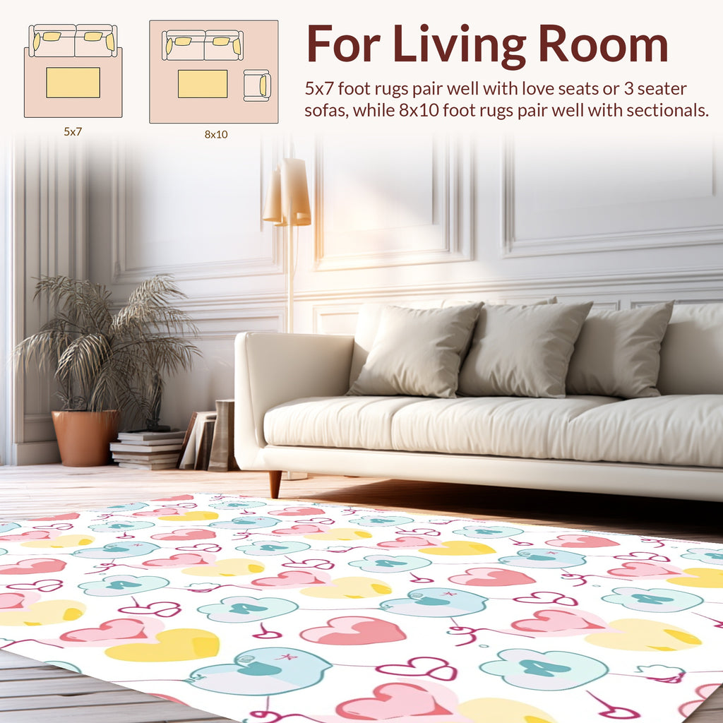 Cute Hearts And Clouds Fun Pattern Rug