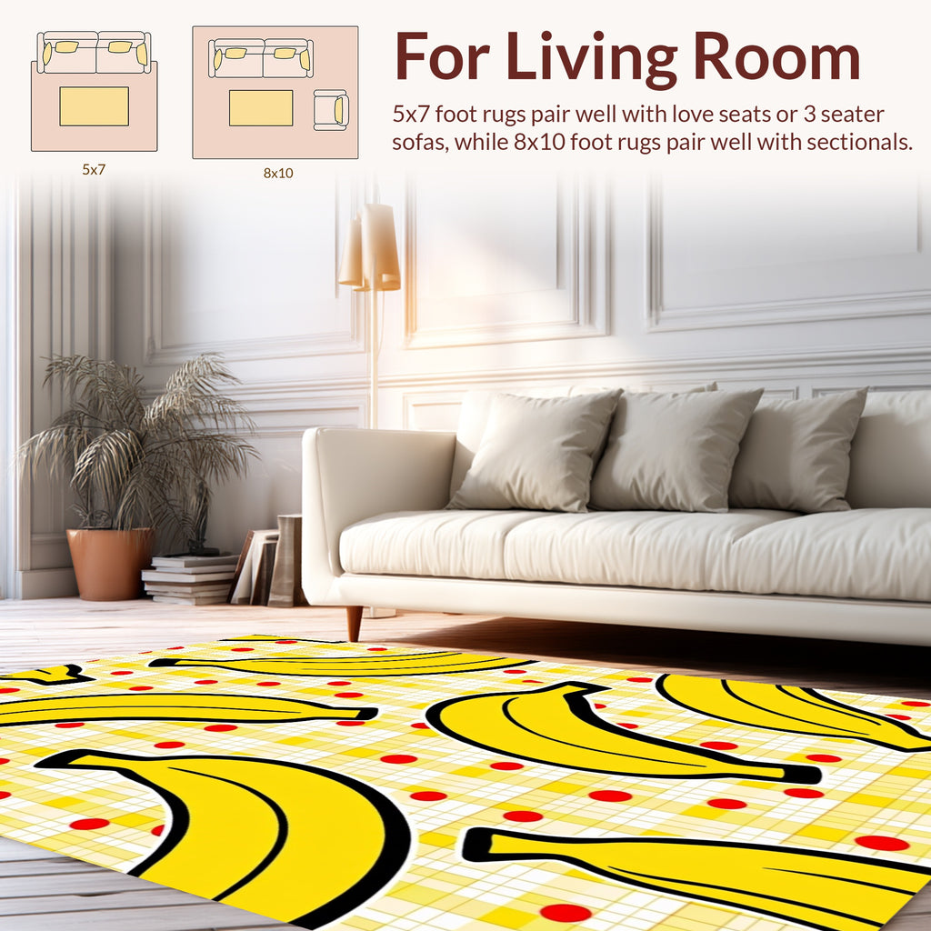 Yellow Gingham Banana Pattern Rug
