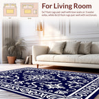 Navy White Intricate Floral Pattern Rug