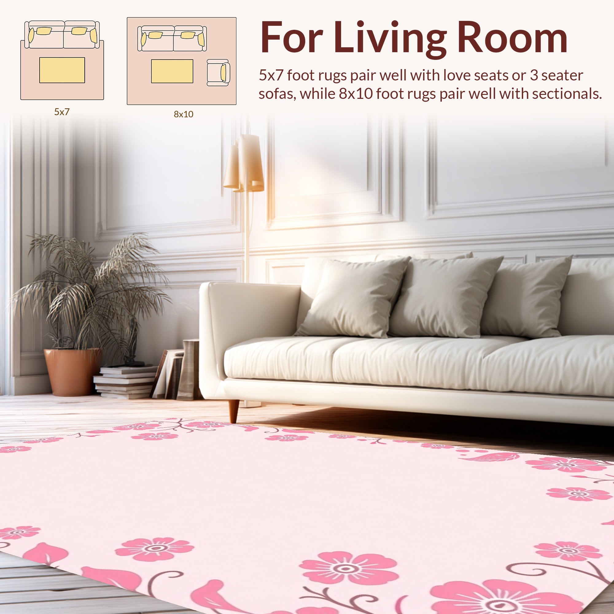 Delicate Pink Floral Pattern Rug