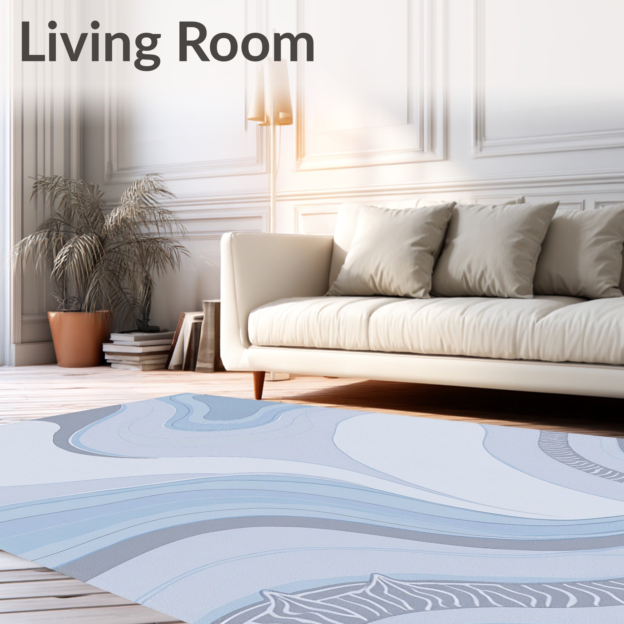 Serene Blue Abstract Swirls Rug