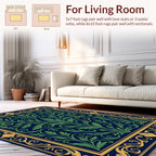 Ornate Green Foliage Gold Border Rug